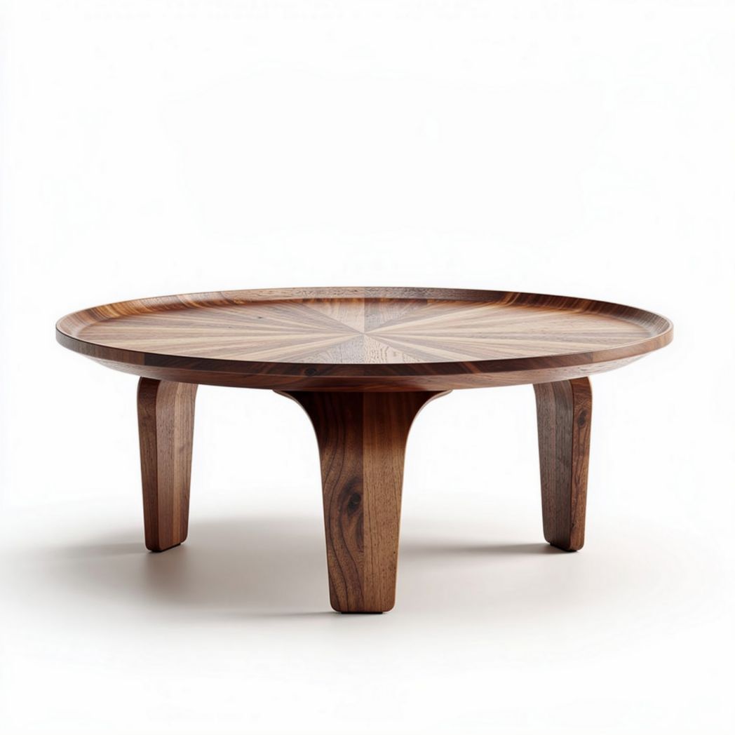 Table basse ronde en bois de noyer 60 x 60 x 15 cm pour salon