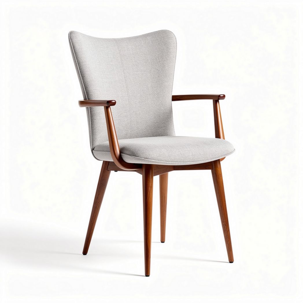 Chaise en tissu gris avec accoudoirs en bois dimensions 70 x 70 x 85cm