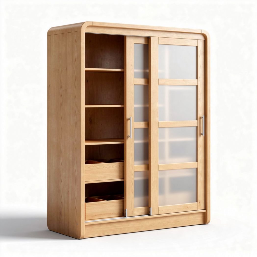 Armoire en bois de chêne avec portes coulissantes et étagères 80 x 40 x 120cm