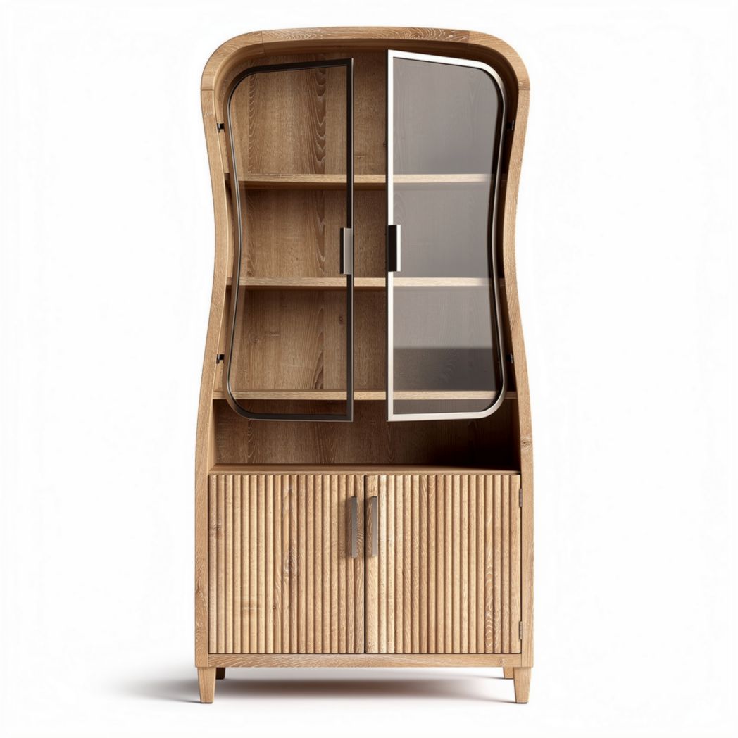 Buffet en bois avec portes vitrées et étagères intérieures 80 x 40 x 180cm