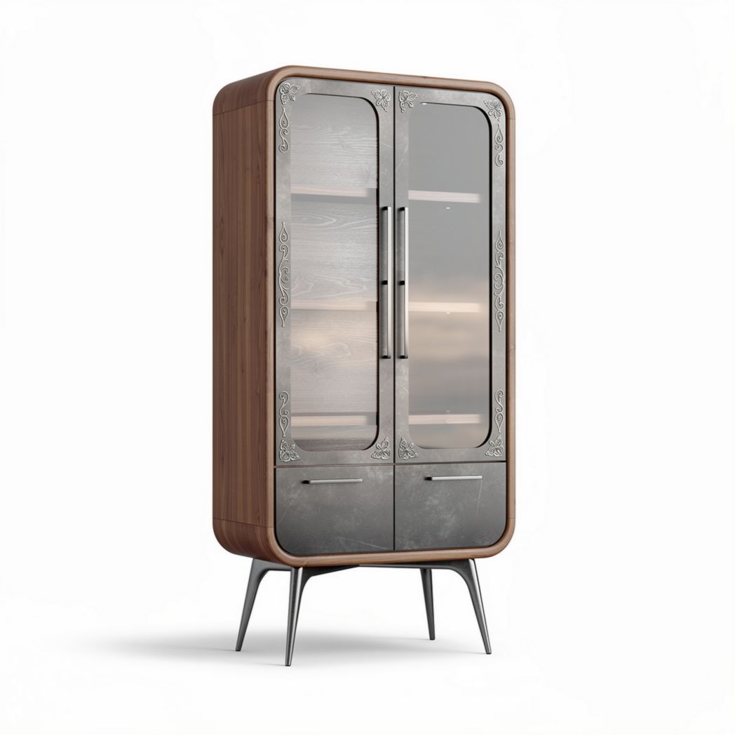 Vitrine vitrée en bois et métal avec portes en verre 100 x 50 x 180cm