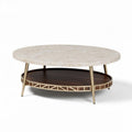 Table basse ronde en marbre et bois avec espace de rangement 100 x 100 x 40cm