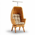 Chaise suspendue en rotin naturel avec coussins beige 80 x 70 x 100cm