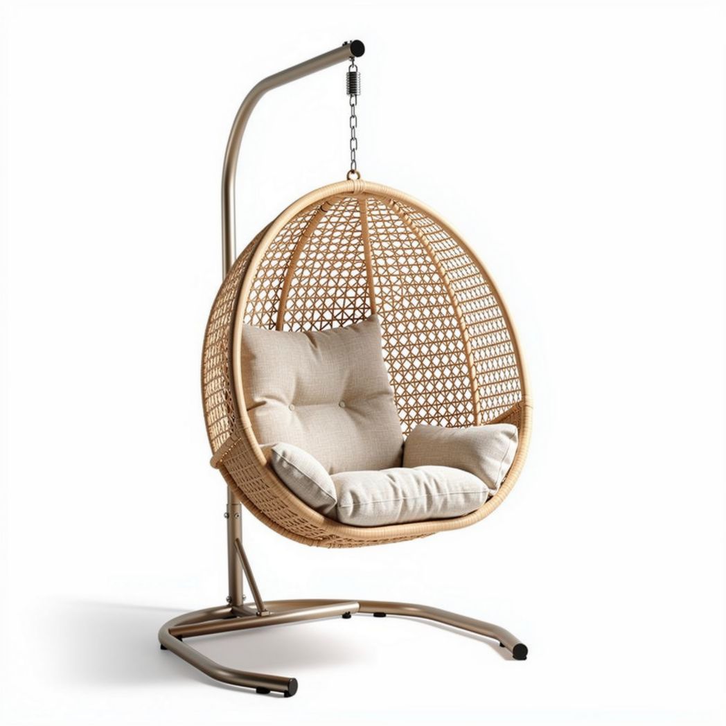 Chaise suspendue en rotin avec coussins moelleux 90 x 90 x 120cm