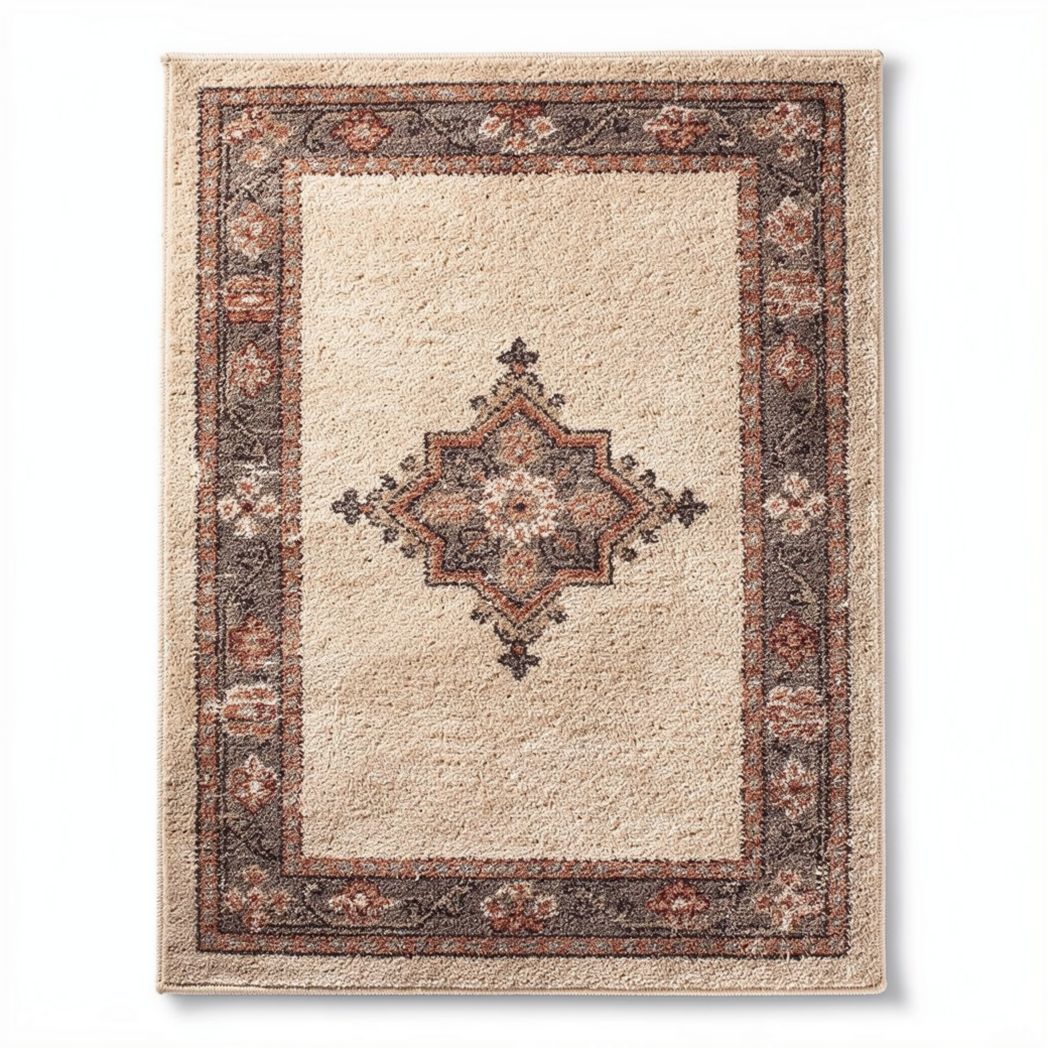 Tapis vintage en laine beige et multi-couleurs 150 x 90 x 1cm