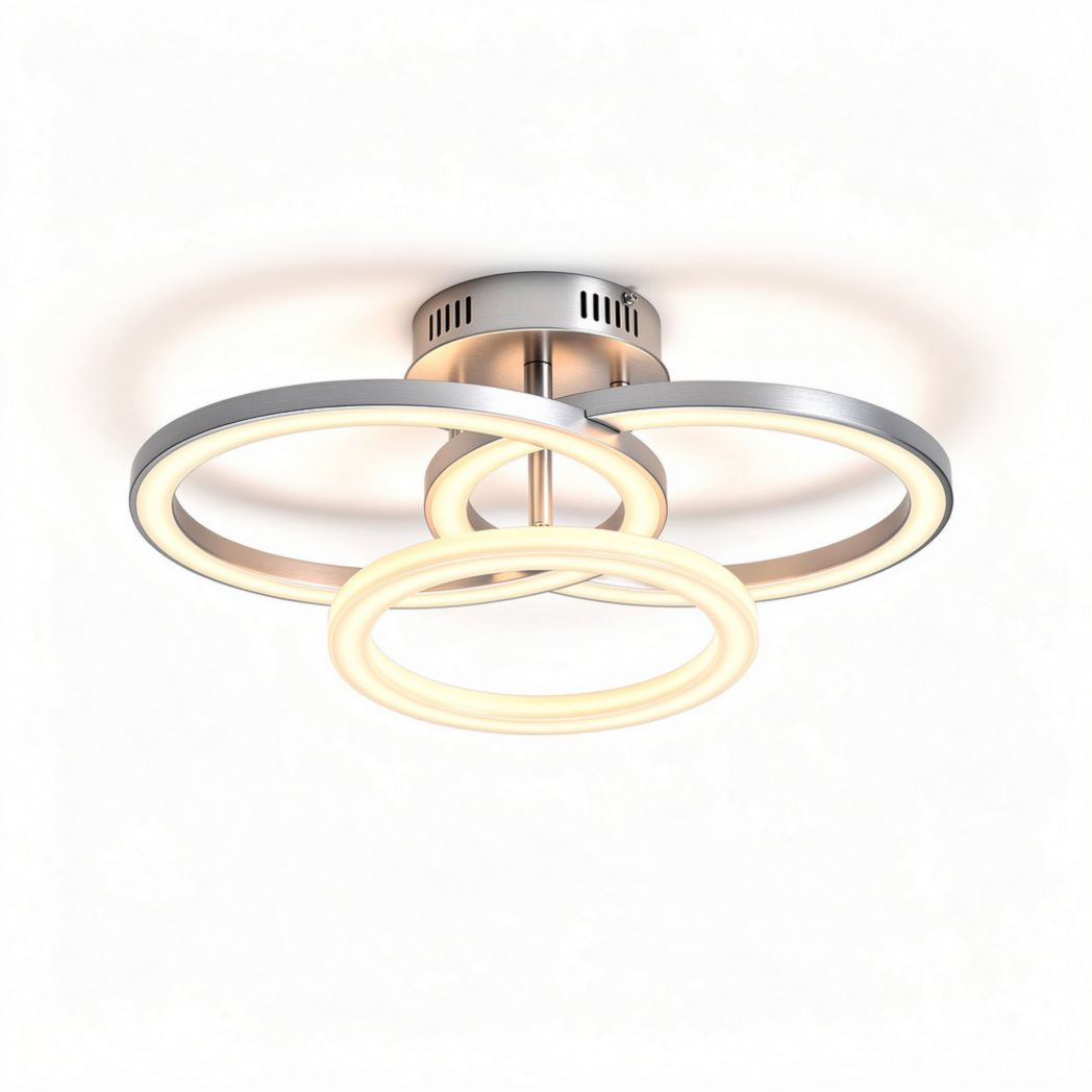 Plafonnier en métal avec trois cercles lumineux blanc chaud 30 x 30 x 10cm