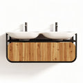 Meuble de salle de bain en bois de bambou avec double vasque 100 x 50 x 60cm