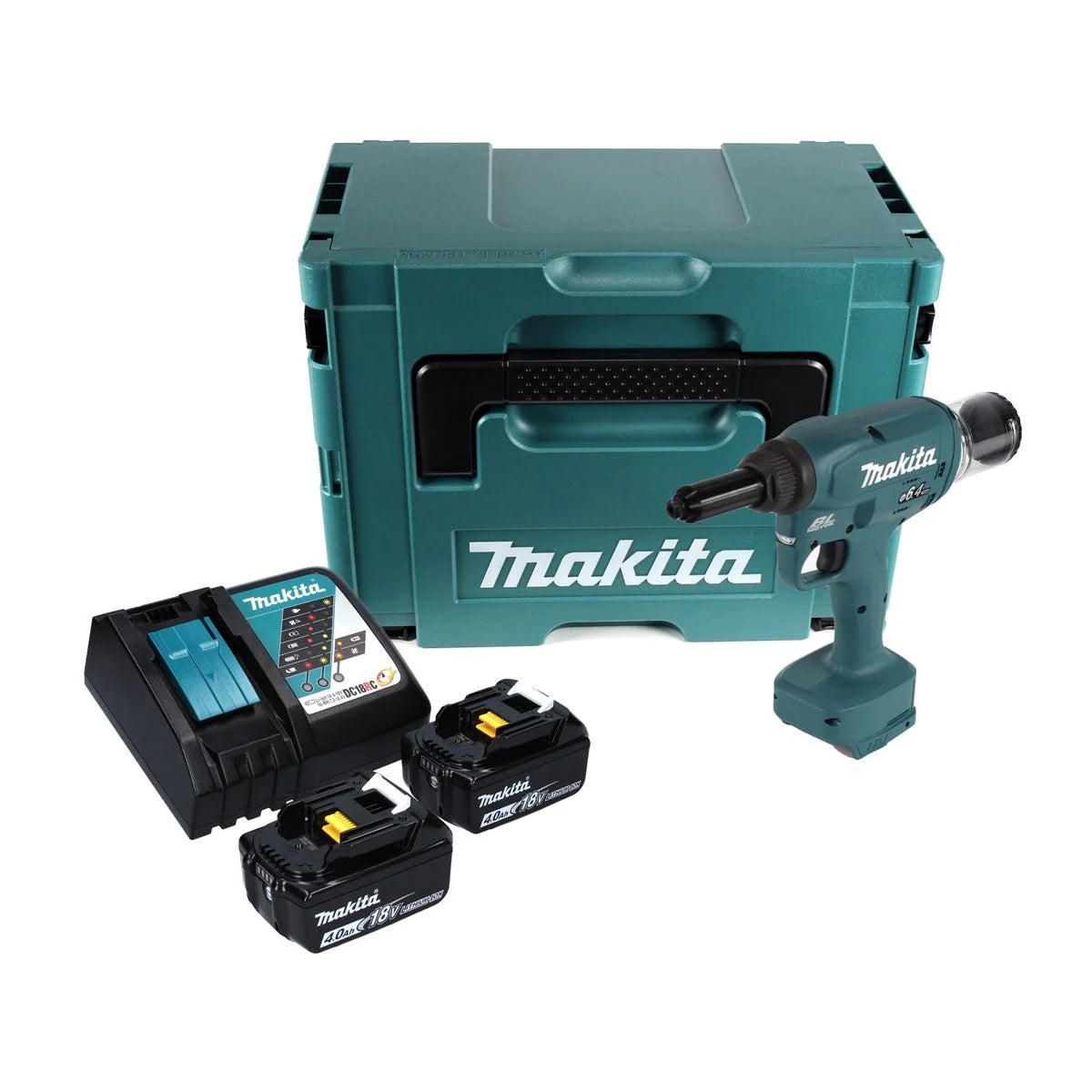 Makita DRV 250 RMJ Pose de rivets aveugles sur batterie 18 V 20 kN brushless + 2x Batteries 4.0 Ah + Chargeur + Makpac(défaut)