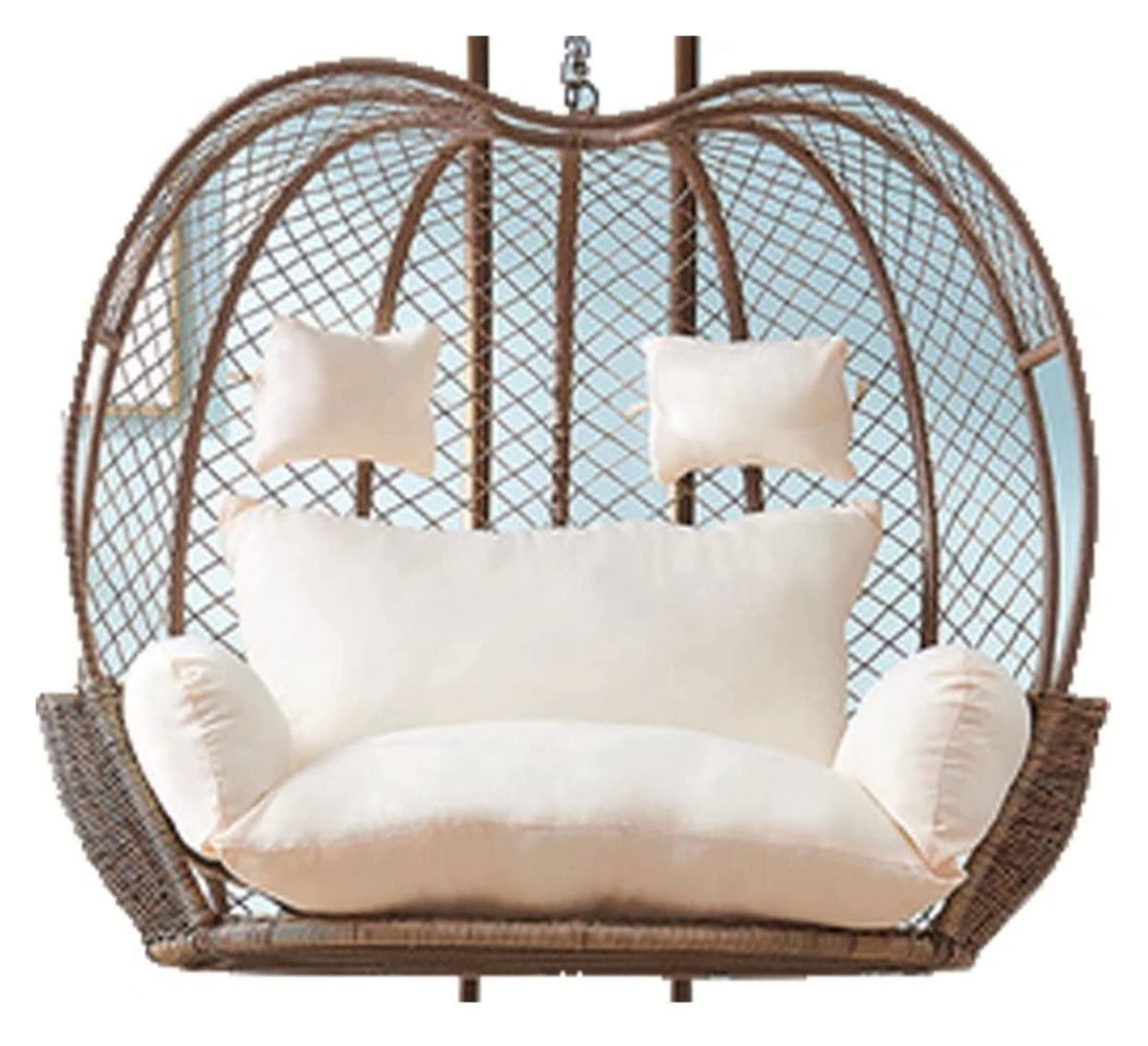 2 Person Suspendu Hamac Oeuf Chaise Coussins Balançoire Panier Suspendu Coussin de Siege avec Oreiller Épaissir Siège de Chaise Rotin Fauteuil Chaise(Brun/Blanc)