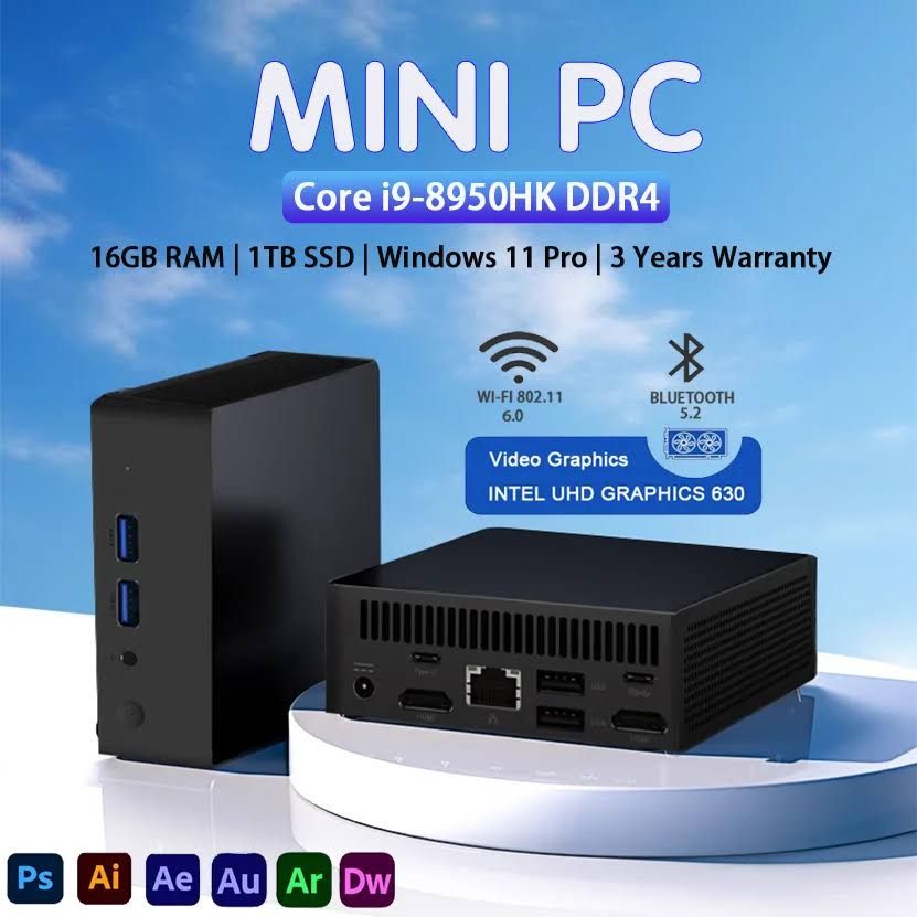 2025 tout nouveau Mini PC Portable Intel Core i9 Windows 11 Mini ordinateur 16GB DDR4 1 to SSD(Noir)