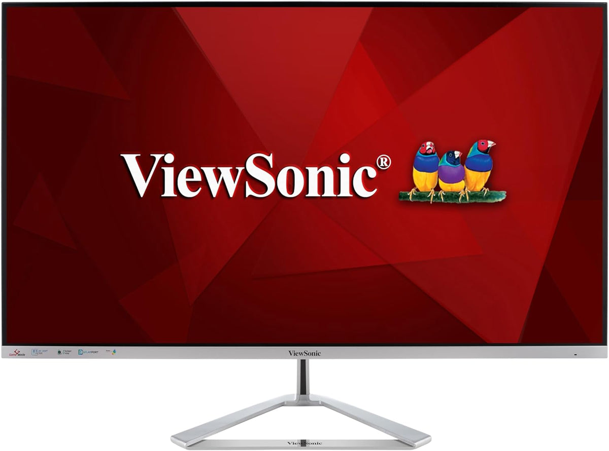 ViewSonic VX3276-MHD-3 Moniteur IPS 32 Full HD, VGA, HDMI, DisplayPort, haut-parleurs, chassis argenté, sans bords sur 3 côtés, pied argenté(Noir)