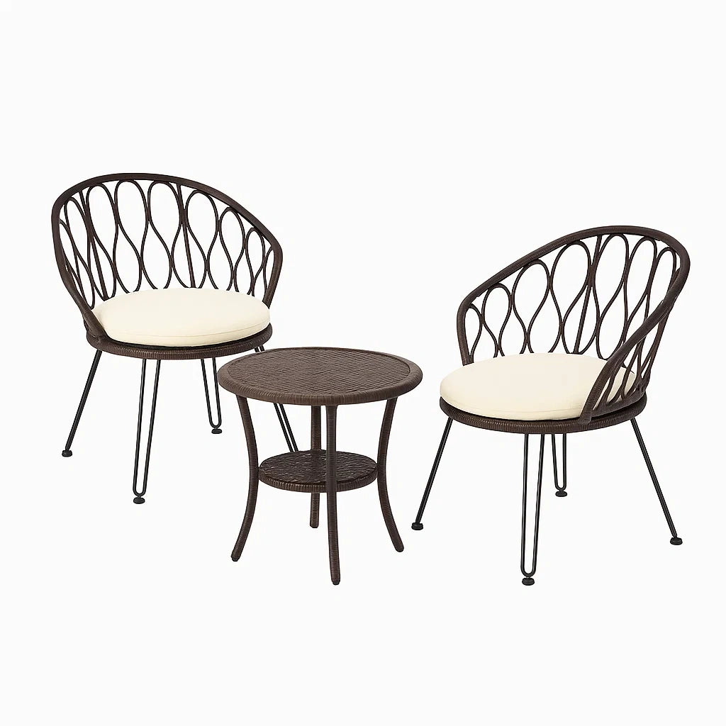 Ensemble de mobilier de jardin en métal marron avec coussins crème(Marron/Beige)