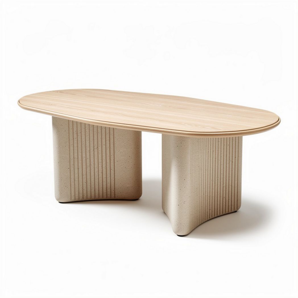 Table basse ovale en bois et béton dimensions 180 x 90 x 75cm