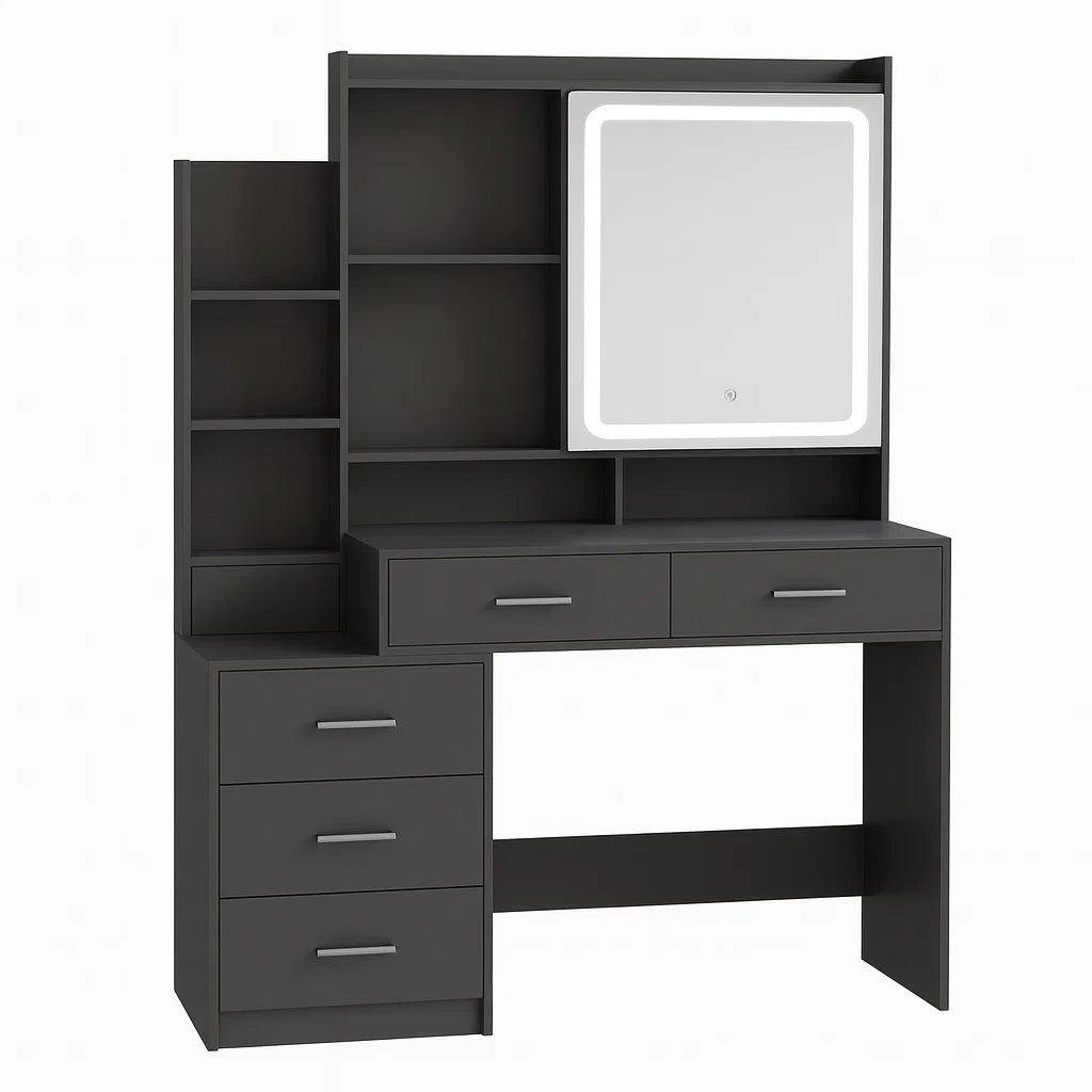 Table de maquillage avec miroir éclairé en panneaux de particules noir(Noir)
