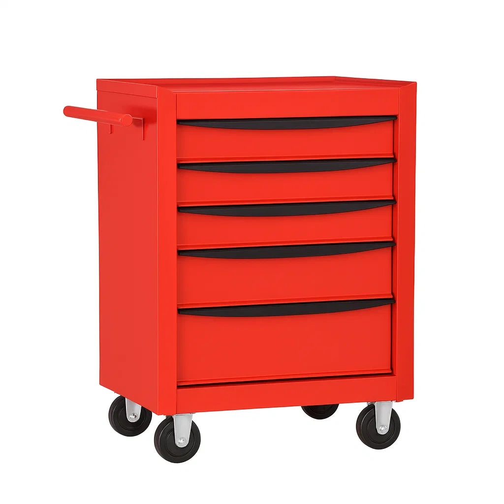 Servante à outils en acier rouge 5 tiroirs avec roulettes(Rouge)