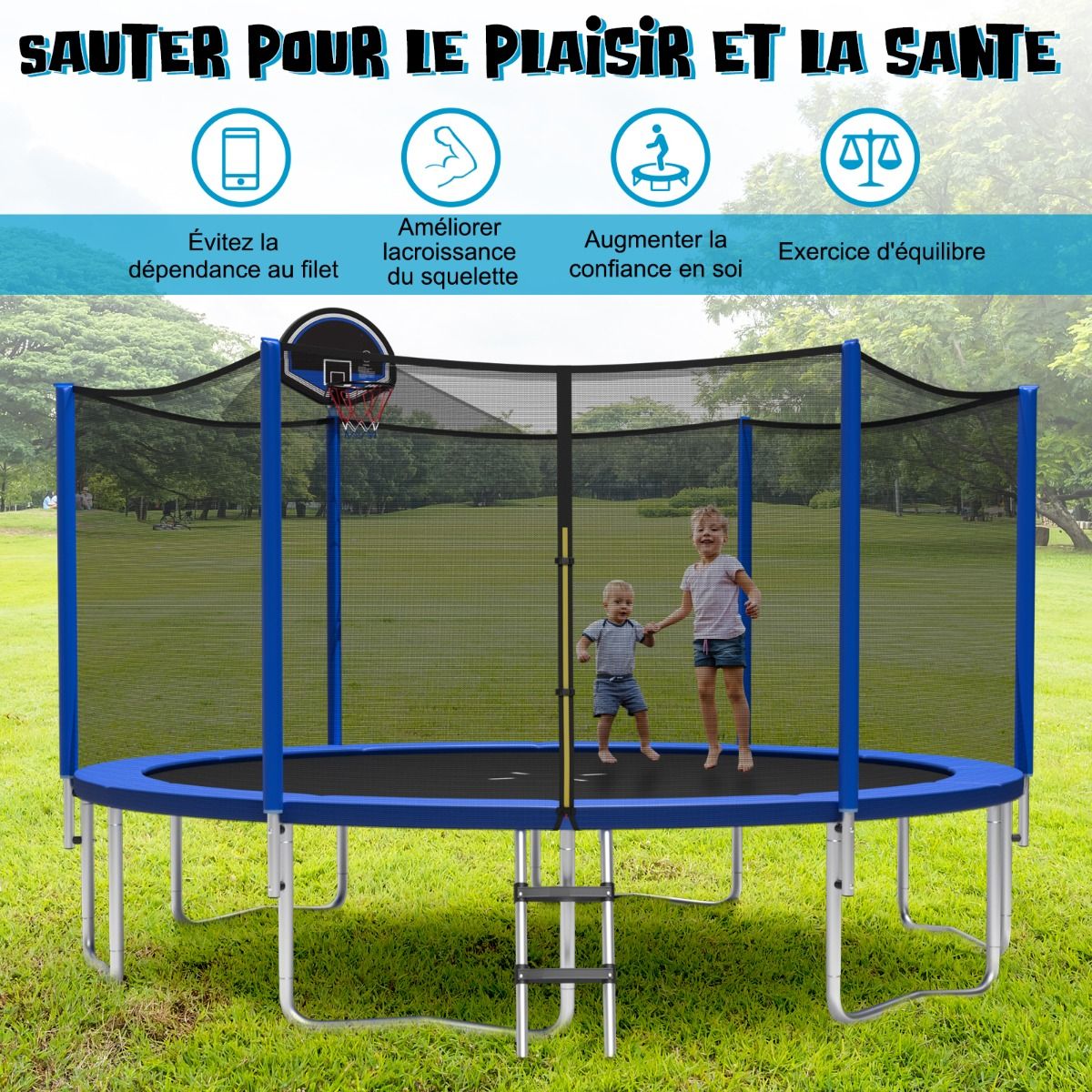 Trampoline d'Extérieur Ø366 cm Trampoline avec Panier de Basket Filet de Protection Trampoline pour Enfants et Adultes(Default Title)